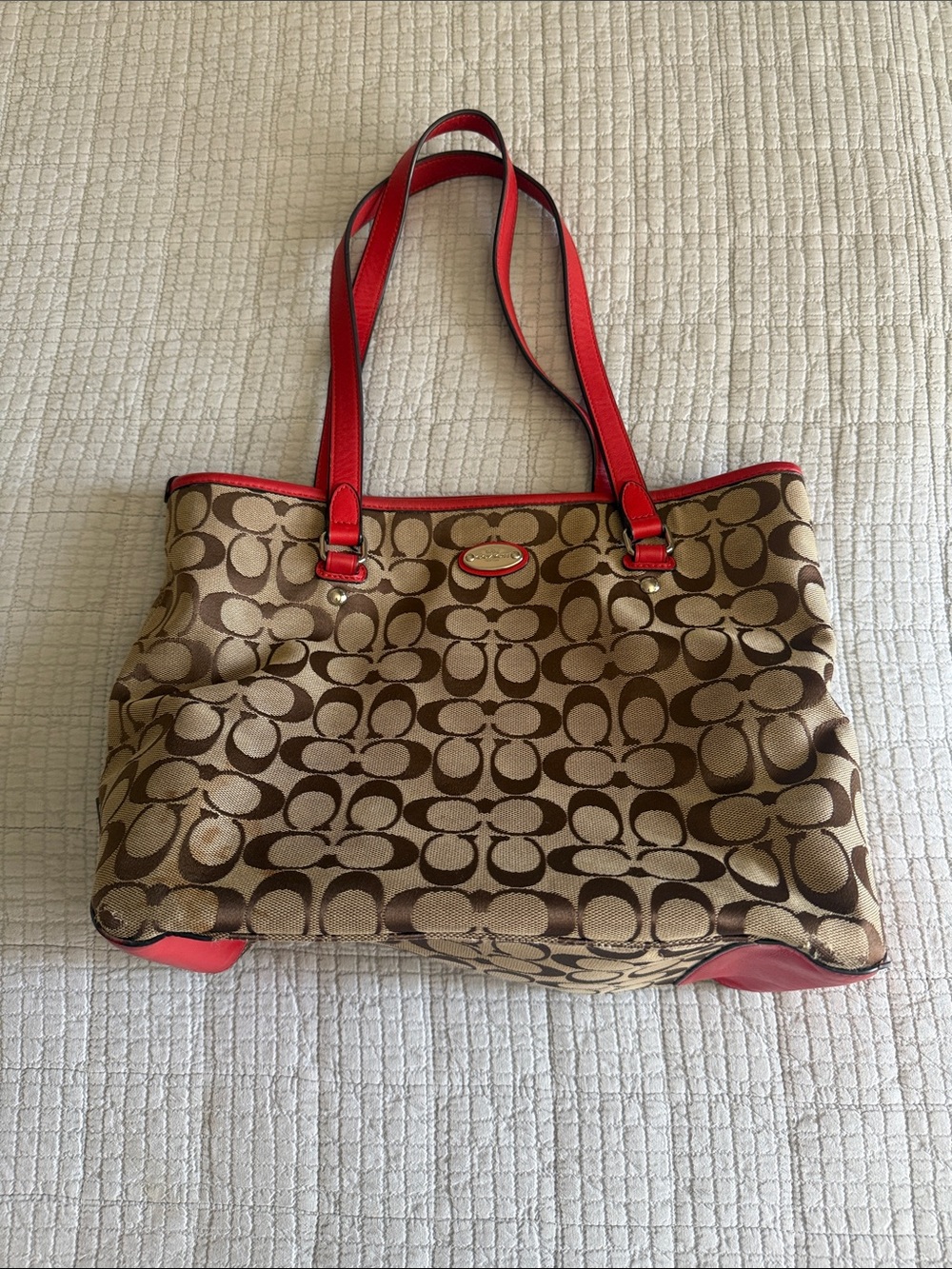 Coach Brown Signature Canvas Tote